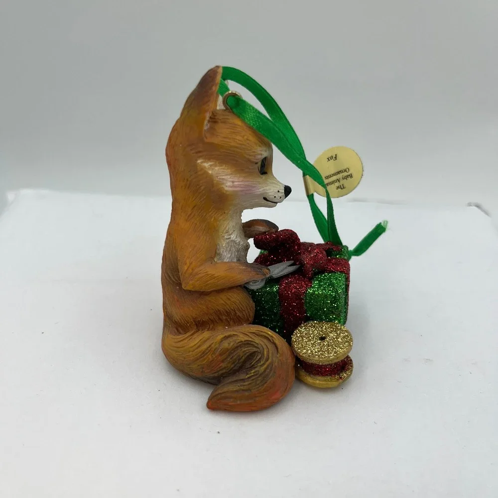 Danbury Mint Baby Animal Fox Ornament Brown Holiday Gift Box Glitter Decor